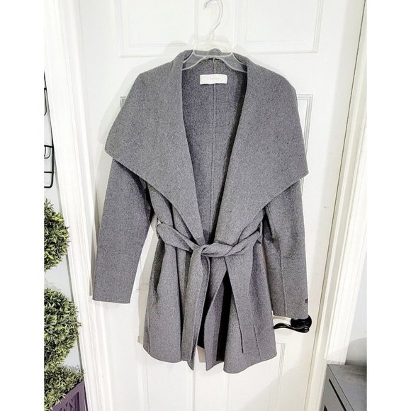 Tahari Womens Gray Wool Blend Wrap Coat Belted Tie Waist Long Sleeve Size Large - Picture 3 of 7